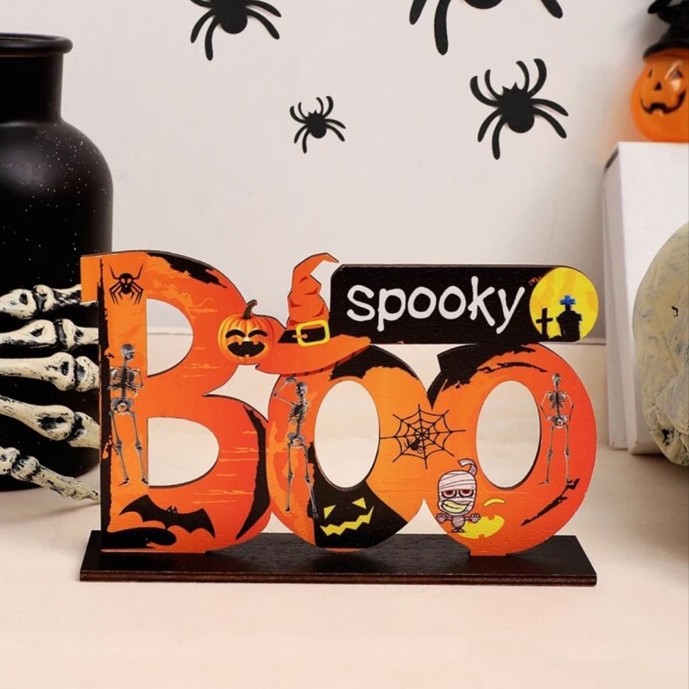 Halloween Table Sign | Wooden Centerpiece Sign | Trick or Treat Boo Decor